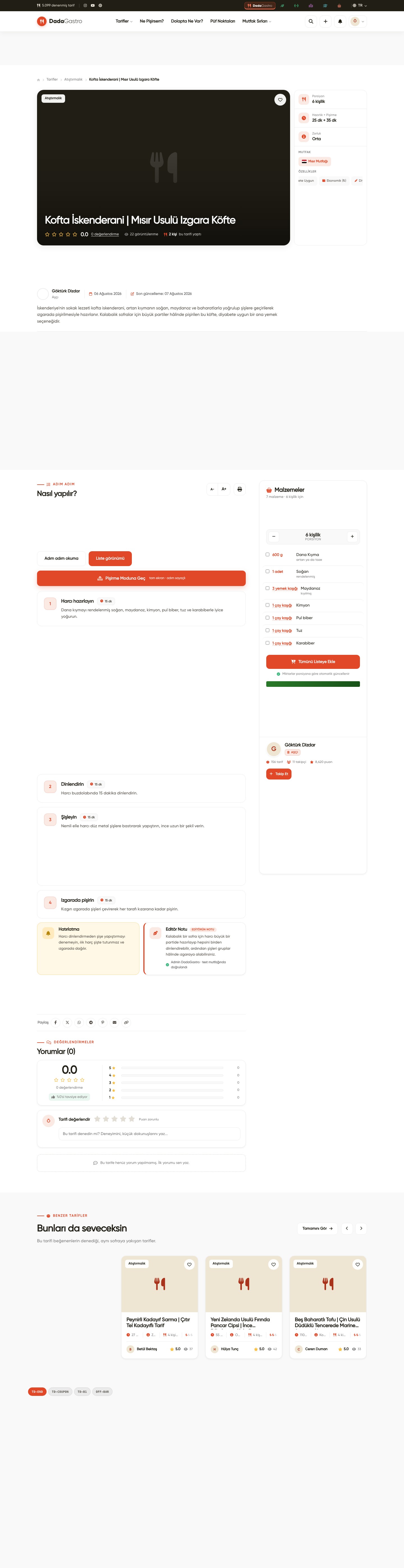 Eksik Malzemeleri Sipariş Et — Website görünümünde sayfadaki yeri