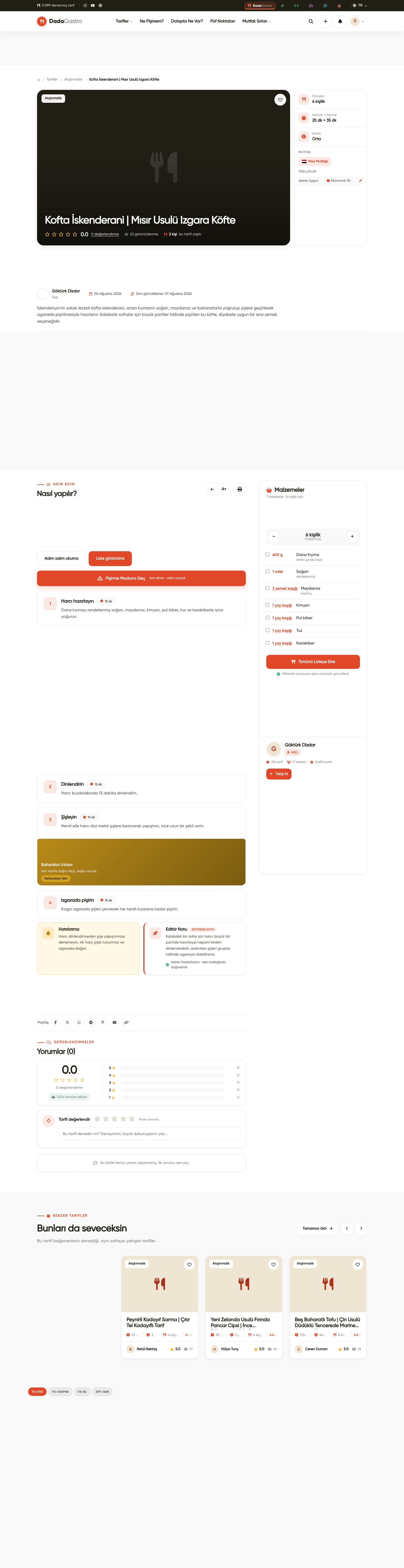 Sponsorlu Pişirme İpucu — Website görünümünde sayfadaki yeri